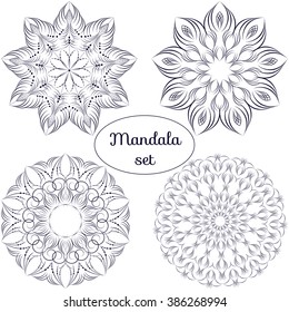 Set of vector monochrome contour mandala