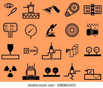 Set of vector monochrome flat design icons of nondestructive testing methods and techniques