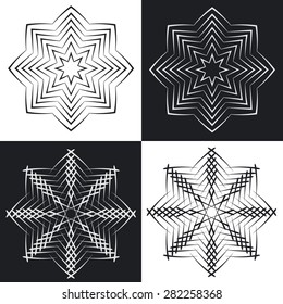 Set of vector monochrome flower mandala on a contrasting background. Snowflake