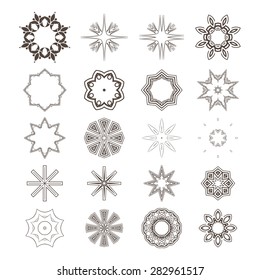 Set of vector monochrome flower mandala on a contrasting background. Snowflake