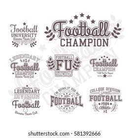 Set Of Vector Monochrome Football Badges Varsity Style