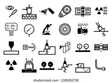 Set Of Vector Monochrome Icons Of Non Destructive Testing Methods And Techniques