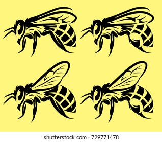 set of vector monochrome illustrations with different bees.