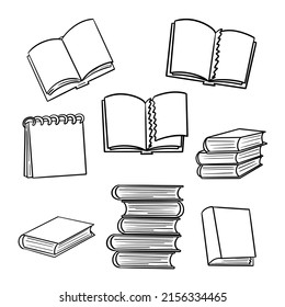 A Set Of Vector Monochrome Linear Illustration, Coloring Book, Torn Pages Without Text, Science And Education.