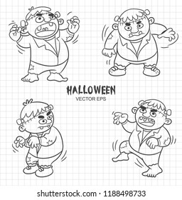 set vector monster cartoon character, halloween character, costume party
