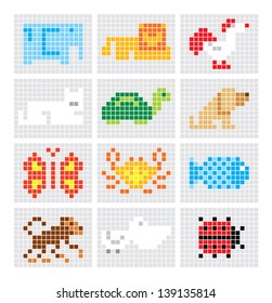 Set Of Vector Mosaic Sketch Animals For Your Design