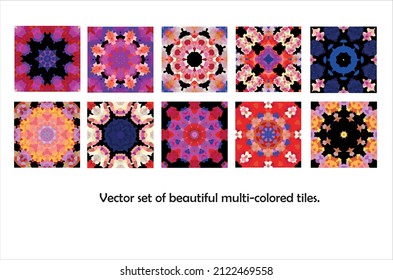 
Set of vector mosaic tiles. Multi-colored tiles from polygons. Drawings on floors and walls engraved pattern. 