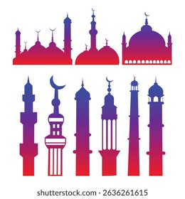 Set of vector Mosque silhouette element on white background Illustration