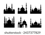 Set of vector Mosque silhouette on white background