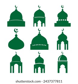 Set of vector Mosque silhouette on white background