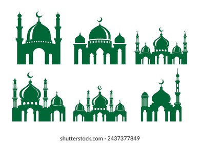Set of vector Mosque silhouette on white background