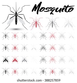 Set of vector Mosquito icons. Collection of Mosquitoes isolated on white background. Aedes Aegypti mosquito. Nature hand drawn ideal for educational informational, or related health designs, projects 