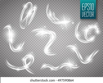 Set of vector motion glow light effects isolated on transparent background