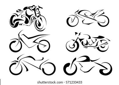 Set of vector motorcycles on a white background. Abstract motorbike silhouette. Stock vector illustration