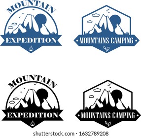 Set of vector mountain and camp adventures logos