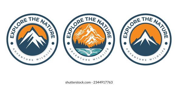 Set of vector mountain and outdoor adventure logos.