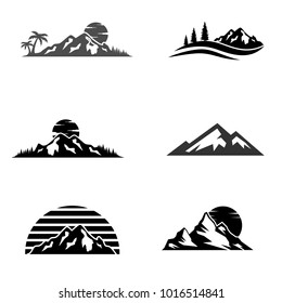 Set of vector mountain and outdoor adventures logo. Tourism, hiking and camping labels. Mountains and travel icons