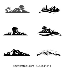 Set of vector mountain and outdoor adventures logo. Tourism, hiking and camping labels. Mountains and travel icons