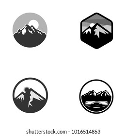 Set of vector mountain and outdoor adventures logo. Tourism, hiking and camping labels. Mountains and travel icons
