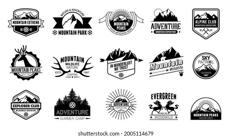 Set of vector mountain and outdoor adventures logo designs, vintage style