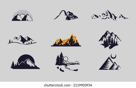 Set of vector mountain and outdoor adventures logo designs, vintage style 