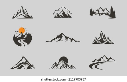 Set of vector mountain and outdoor adventures logo designs, vintage style 