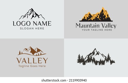 Set of vector mountain and outdoor adventures logo designs, vintage style 