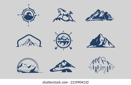 Conjunto de diseños de logo de vectores de montaña y aventuras al aire libre, estilo vintage 