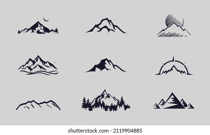 Set of vector mountain and outdoor adventures logo designs, vintage style 