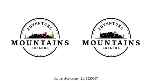 Logotipo del conjunto de montañas vectoriales y aventuras al aire libre
