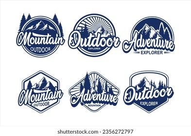 
Set of vector mountain and outdoor adventures logos, stamps, stickers, budgets, emblems vintage print, vintage typography