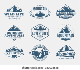 Set of vector mountain and outdoor adventures logo