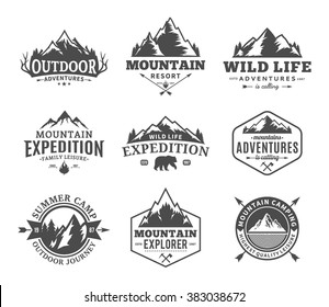 Set of vector mountain and outdoor adventures logo