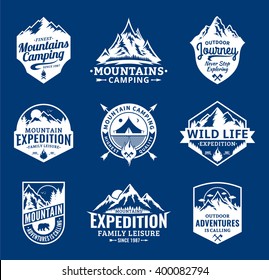 Set of vector mountain and outdoor adventures logo.