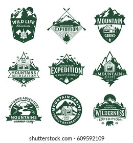 Set of vector mountain and outdoor recreation logo.