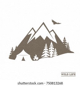 Set of vector mountain and outdoor recreation. Mountains and travel icons for tourism organizations, outdoor adventures and camping leisure	