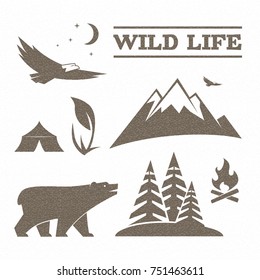 Set of vector mountain and outdoor recreation. Mountains and travel icons for tourism organizations, outdoor adventures and camping leisure	