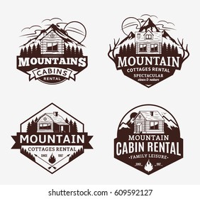 Set of vector mountain recreation and cabin rentals logo