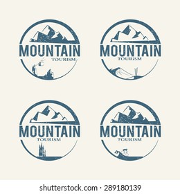 Set of vector mountain tourism logos 