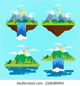 Set of vector mountain and waterfall adventures icon logo. Premium mountain and waterfall logo vector illustrations