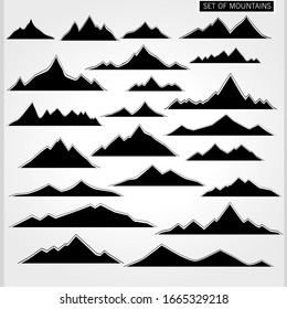 Set of vector mountains in black and white colors