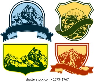 Set of Vector Mountains emblems on shields