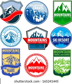 Set of Vector Mountains Emblems on Shields