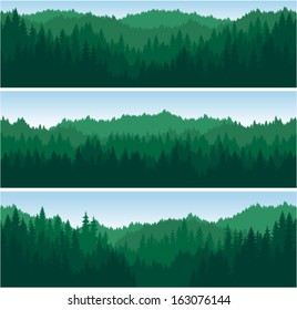Set Of Vector Mountains Forest Background Texture Seamless Pattern