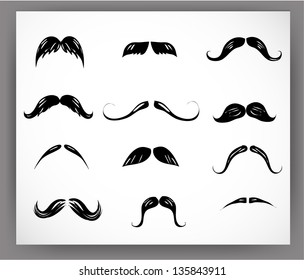 Set of vector moustaches isolated on white. Vector illustration