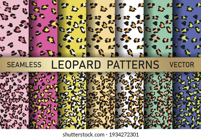 Set of vector multicolor leopard animal print patterns. Collection of leopard prints. For fabric, textile, wrapping, cover, banner etc.