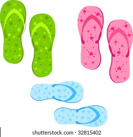 Set of vector multicolored beach sandals