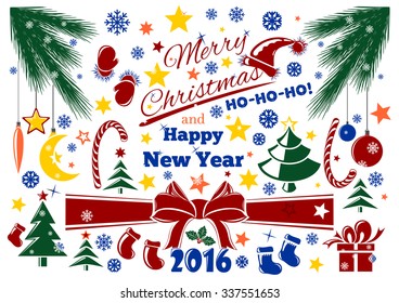 Set of vector multicolored elements for Christmas and New Year.