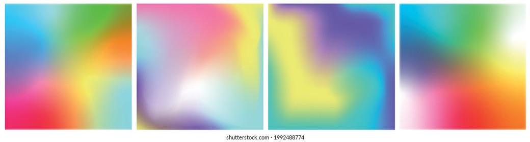 Set of vector, multicolored, festive, bright, trendy, iridescent, stylish, fresh, summer, spring gradients. Collection of modern colors 2021, 2022. Isolated palette. Stretching color. Rainbow gradient