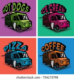 set of vector multicolored templates for fast food cars.